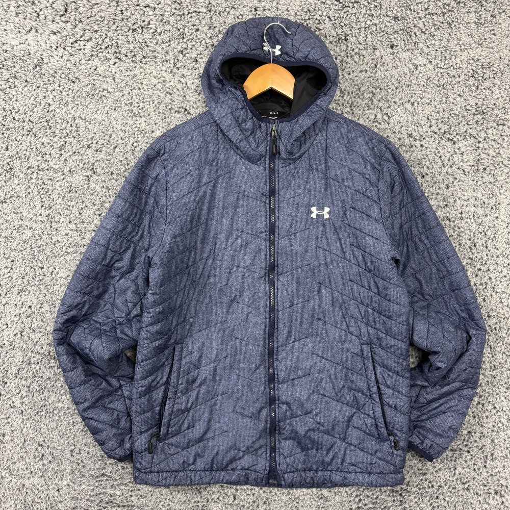 Under Armour ColdGear Jacket Mens Large Blue Hooded Storm Insulated Full Zip
